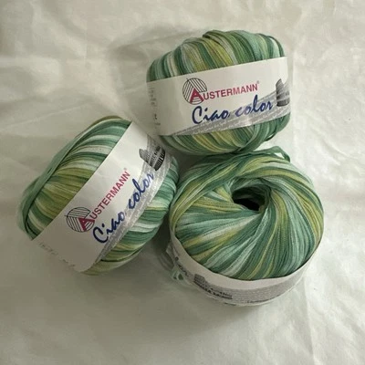 Vintage Austermann CIAO Color Ribbon Yarn Green Cotton Blend 3 Cakes - Image 1 of 4