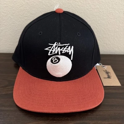 NWT Stussy Twill Stock 8 Eight Ball Adjustable Cap Hat ~ Black / White / Orange - Image 1 of 4