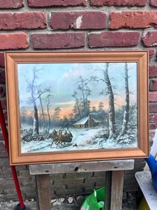 William Henry Chandler (amerikanisch, 1854-1928) Schlitten Winterszene Holz gerahmt - Bild 1 von 11