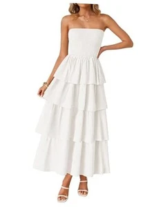 Women‘s Summer Boho Strapless Maxi Dress 2025 Casual Sleeveless Off Shoulder - Picture 1 of 7