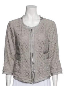Armani Collezioni Silk Blend Zip Front Gray Evening Jacket Size 10 Raw Silk Edge - Picture 1 of 3