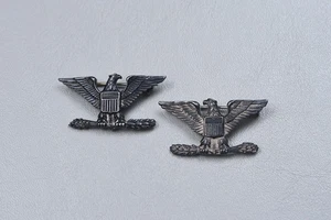 WWII U.S. ARMY COLONEL'S WAR EAGLE RANK INSIGNIA - SNOWFLAKE, PIN BACK, MATCHED - Picture 1 of 9