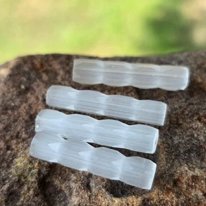 Vintage German White Satin Atlas Glass Tube Beads | 24mm| Textured Beads - Picture 1 of 5