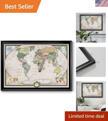 Colorful World Map Canvas Wall Art with Black Frame Wall Hanging Travel Map w... - Image 1 of 4
