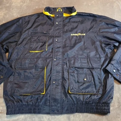 Chaqueta vintage años 90 Goodyear Racing para hombre XXL azul marino dorado cremallera completa broches de presión... Foto 1 de 4