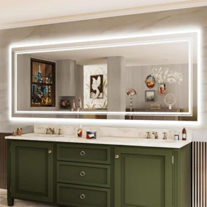 LED Bathroom Mirror with Front Backlit Extra Large Dimmable Wall Vanity Mirrors - Picture 1 of 14