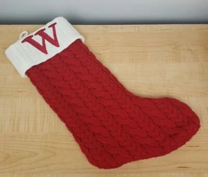 St Nicholas Square Christmas Stocking Monogram Letter W Initial Red Knit 21" - Picture 1 of 6