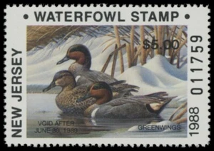 1988 New Jersey State Duck Stamp Mint Never Hinged $5 Nonresident - Picture 1 of 1