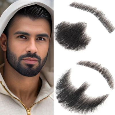 Men's Beard Realistic Beard Real Human Hair Lace Hand-Made Fake Facial Mustache - Image 1 of 4