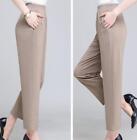 Formal Women Elastic Waist Work Dress Trousers Bottoms Solid Straight Leg Pants