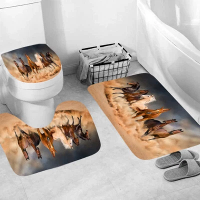 Juego de baño cortina de ducha para caballos alfombrilla de piso engrosada cubierta de inodoro antideslizante* Foto 1 de 4