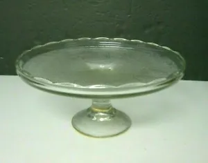 Vidrio Jeannette Vintage Vidrio Prensado 10" Soporte para Pastel Patrón de Arpa Lira Borde Dorado - Imagen 1 de 11