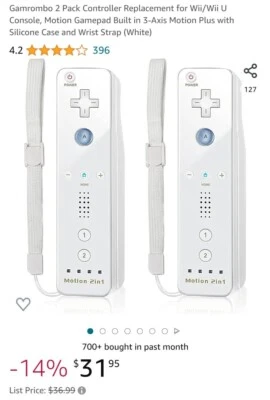 Gamrombo 2 Pack Controller Replacement for Wii/Wii U Console, Motion Gamepad... - Image 1 of 4