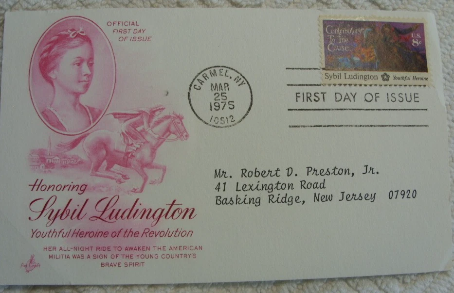 US FDC 1975 Sybil Ludington 8 cent, postcard - Image 1 of 1