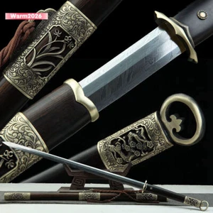 Brass Mei Lan Zhu Ju Chinese KUNGFU Sword Folded Damascus Steel Nice SaberY1568 - Picture 1 of 12