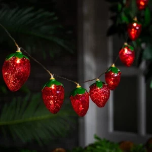 Solar 10 LED Strawberry Fairy String Lights Garden Balcony Wall Fence Patio Deco - Picture 1 of 3