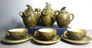 Exceptional Meiji-era JAPANESE SATSUMA Art Pottery Tea Set Usable c. 1880 - Picture 1 of 17