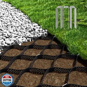 Gravel Grid 4.4x33 FT with 20Pcs Landscape Staples, 3'' Thick Geogrid Ground  - Picture 1 of 5