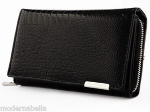 Portafoglio Jennifer Jones in Pelle vera lucida Carte,Tessere,zip DONNA Nero - Imagen 1 de 1