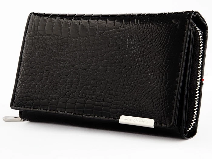 Portafoglio Jennifer Jones in Pelle vera lucida Carte,Tessere,zip DONNA Nero - Imagen 1 de 1