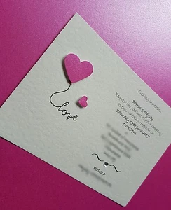50 Personalised Love Heart Wedding Invitations day / evening free envelopes - Picture 1 of 9