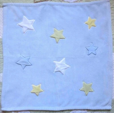 Cutie Pie Stars Blue Polyester Plush Fleece w Yellow White Baby Boy Blanket EUC - Image 1 of 4