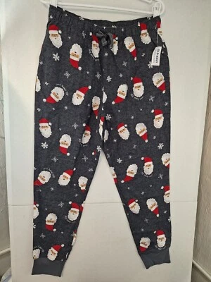 Pantalones de pijama para mujer Santa Head Old azul marino pequeños de franela gris Foto 1 de 2