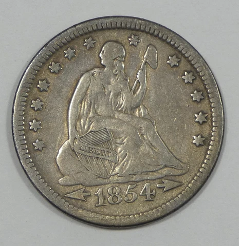 1854 Liberty Seated Quarter with Arrows at the Date FINE Silver 25c Cover