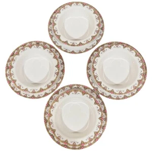 Juegos de tazones y platillos antiguos de porcelana para natillas Limoges pintados con borde floral negro - Imagen 1 de 12