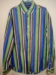 Vintage Ralph Lauren golf bottoni taglia L blu verde a righe punto singolo - Foto 1 di 19