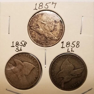 1857 1858 SL 1858 LL Flying Eagle Cents (E44) - Picture 1 of 8