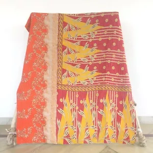 Vintage Single Kantha Handmade Cotton Quilt Bed Cover Throw Blanket Gudari - Picture 1 of 4