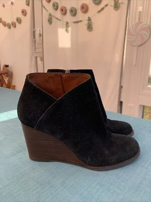 Botín de gamuza para mujer Lucky Brand Yakeena boho preppy negro talla 8,5 tacón de cuña Foto 1 de 4