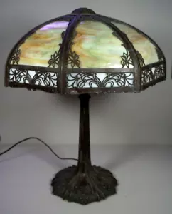 Antique Art Deco 1920s Scenic Design Slag Glass Table Lamp - Picture 1 of 17
