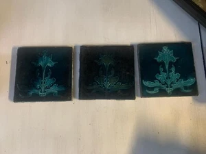 3 Rare SIGNED  ART. NOUVEAU VICTORIAN Collectors Fireplace Tiles  , 6 Inches - Picture 1 of 12