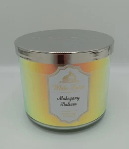 Bath & Body Works weiße 3-Docht Kerze Mahagoni Balsam - Bild 1 von 3