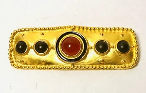 Vintage Leslie Block Pin Brooch Modernist Gold Black Rust - Picture 1 of 4