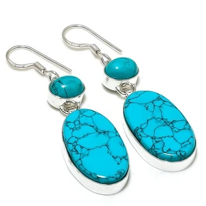 Santa Rosa Turquoise Gemstone 925 Sterling Silver Earring 2.29 " W505 - Picture 1 of 7