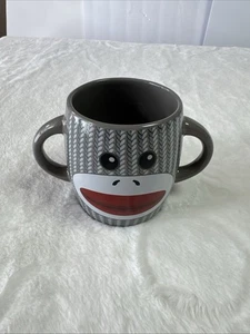 Sock Monkey Kaffeetasse Teetassen 4" Neuheit Retro Menge 2 grau und braun - Bild 1 von 4