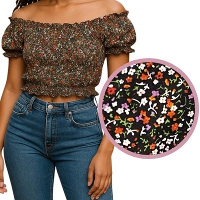 Top Corto Estampado Floral Dark Ditsy S Fairycore Cottagecore Whimsigoth Verano Foto 1 de 4