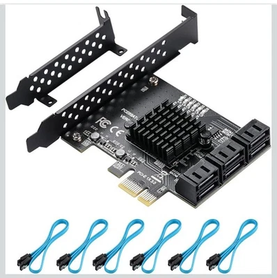 6 Port PCI-E Expansion Card Adapter PCI-E x4x8x16 6G SATA3.0 For ASMedia ASM1166 - Image 1 of 4