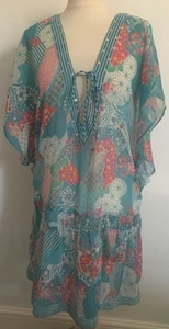 ACCESSORIZE GRANDE ABITO BLU COPRICOSTUME ESTIVO SPIAGGIA CAFTANO DONNA UK 14 - 16 - Foto 1 di 9