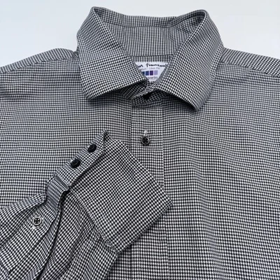 John Francomb Houndstooth Button Up Dress Shirt Mens 18-36 Slim Fit Black White - Image 1 of 4