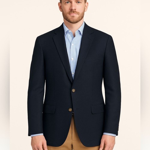Brooks Brothers Fitzgerald Fit Navy Blazer 44L 100% Wool 100% Cotton ...