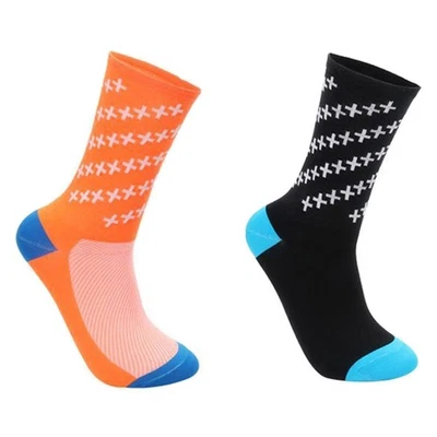 2Pairs Cycling Socks Riding Bicycle Bike Sports Ankle Socks XC MTB Black Orange - Image 1 of 4