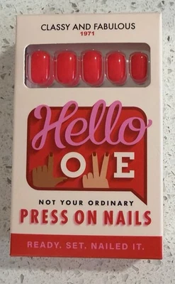Hello Love Press On Short Square Shiny Neon Red Holiday Classy And Fabulous ❤️ - Image 1 of 2