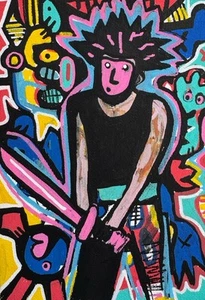 HASWORLD ORIGINAL EXPRESIONISMO ABSTRACTO ARTE POP COLORES GUERRERO JUEGO MODERNO - Imagen 1 de 3
