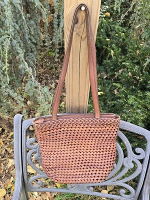 Bolso Bandolera Fossil Para Mujer Marrón Tejido Cuero Cartera de Hombro Boho De Colección Foto 1 de 4