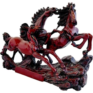 Galloping Horses Resin Feng Shui Statue Running Wild - Picture 1 of 10