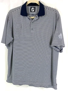 FootJoy Prodry Lisle Mens L Short Sleeve Blue White Stripe Polo Golf Shirt - Picture 1 of 10